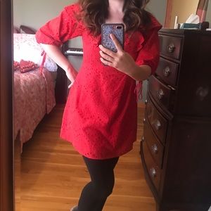 Aidan Eyelet Ruffled Mini Dress in Burnt Orange